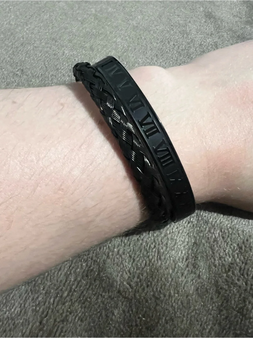 Black Roman Numeral and Braided Bracelet Set